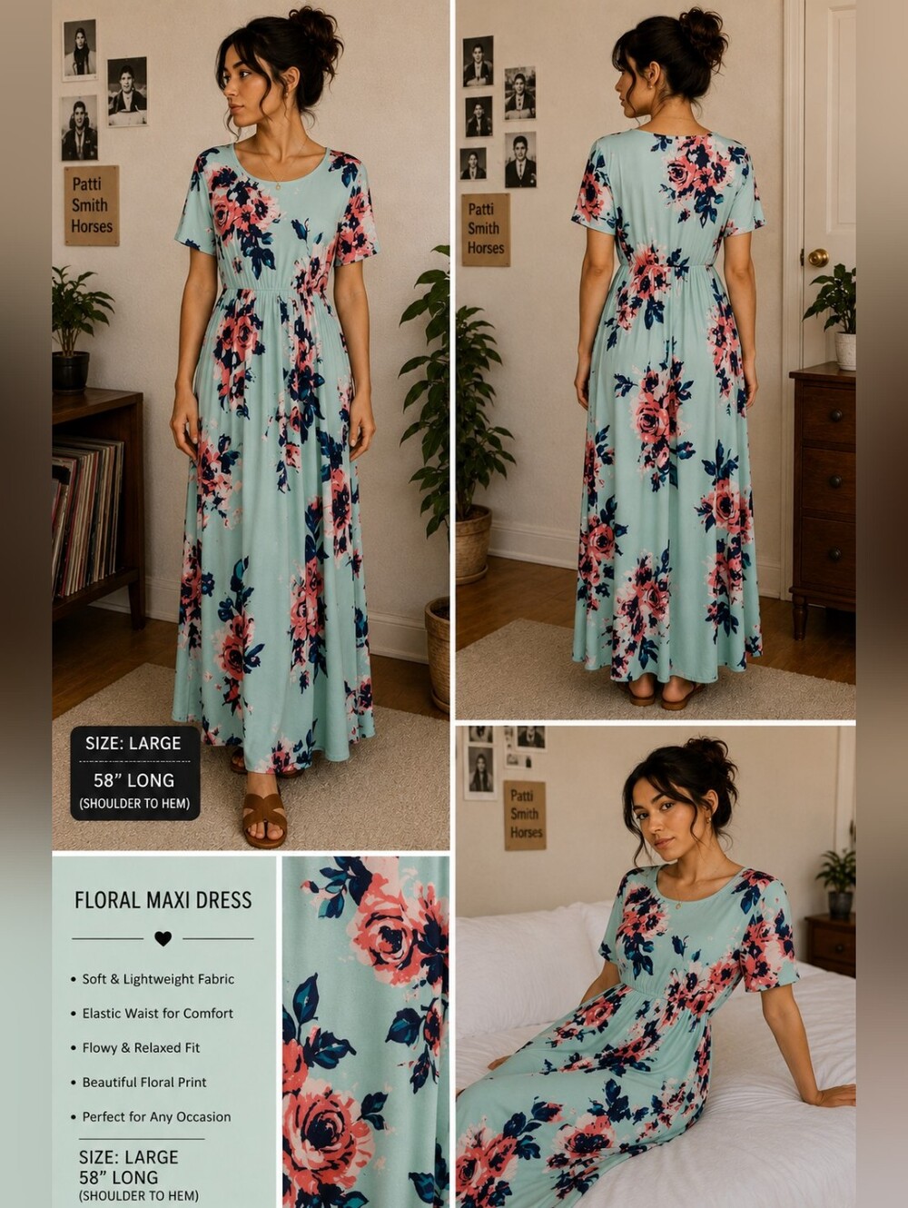 Floral Size L 58" Long Maxi Dress